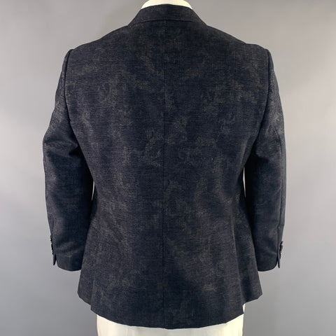 ETRO Chest Size 42 Navy Grey Jacquard Wool & Cotton Notch Lapel Sport Coat