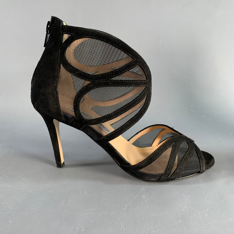 CHARLES KAMMER Size 6 Black Mesh Suede Peep Toe Boots