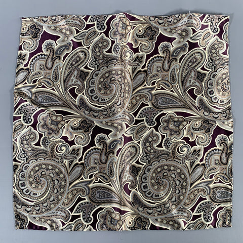 BRIONI Grey Brown Paisley Silk Pocket Square
