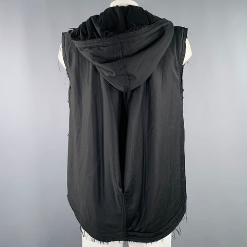 FENG CHEN WANG Size L Black Wool Raw Edge Puffer Hooded Vest