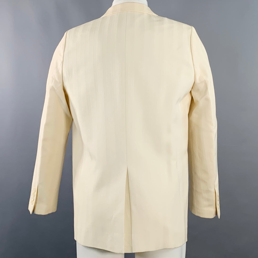 SAINT LAURENT Size 40 Regular Cream White Stripe Wool Peak Lapel Sport Coat