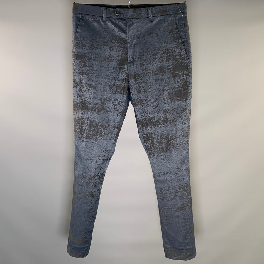 JOHN VARVATOS Size 32 Navy Black Jacquard Cotton Blend Trouser Cut Dress Pants