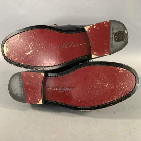 DOLCE & GABBANA Size 6 Black Gold Leather Slip On Loafers