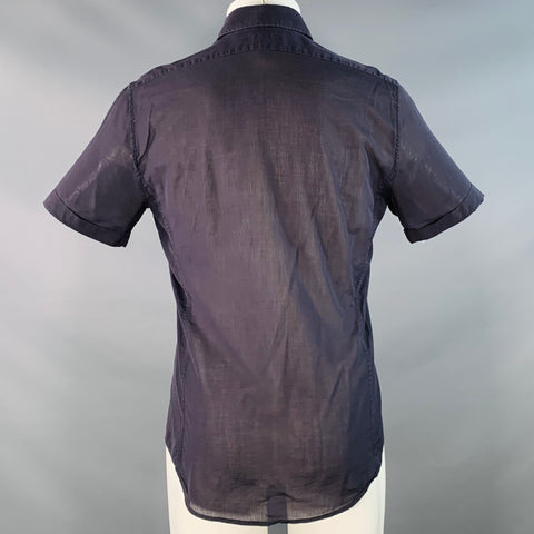 GUCCI Size S Navy Curved Cutaway One Pocket Short Sleeve Shirt