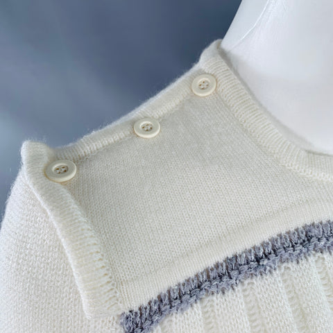 COURREGES Size 0 Cream Grey Acrylic Blend Textured Long Sleeve Pullover