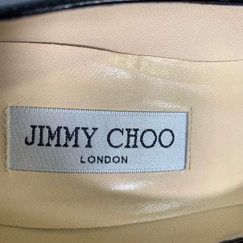 JIMMY CHOO Size 6 Black Leather Croc Embossed Stiletto Pumps