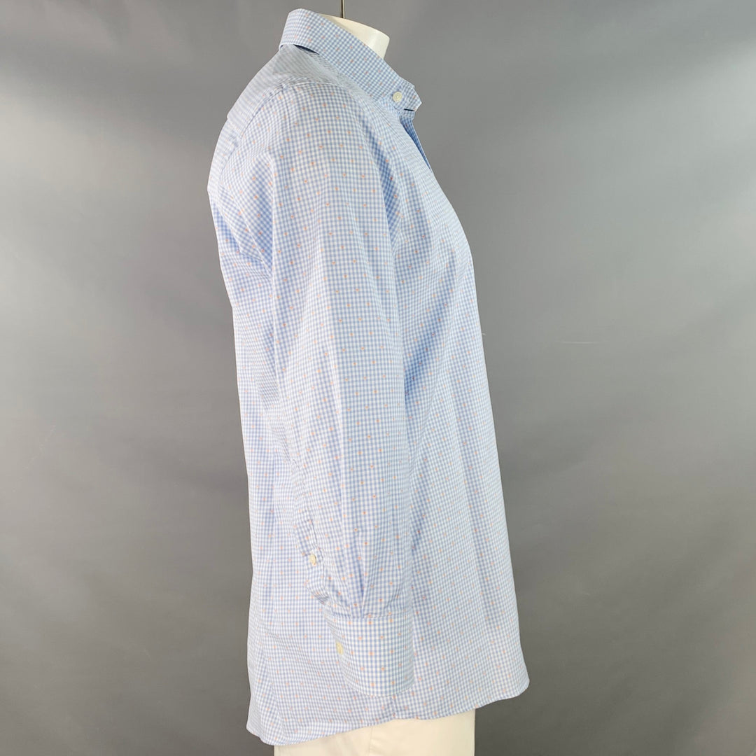 ETON Size L Blue White Orange Gingham Cotton Curved Cutaway Long Sleeve Shirt