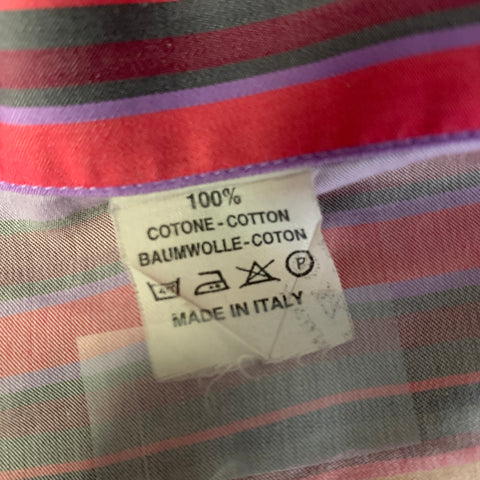 ETRO Size L Purple Pink & Orange Stripe Cotton Button Up Long Sleeve Shirt
