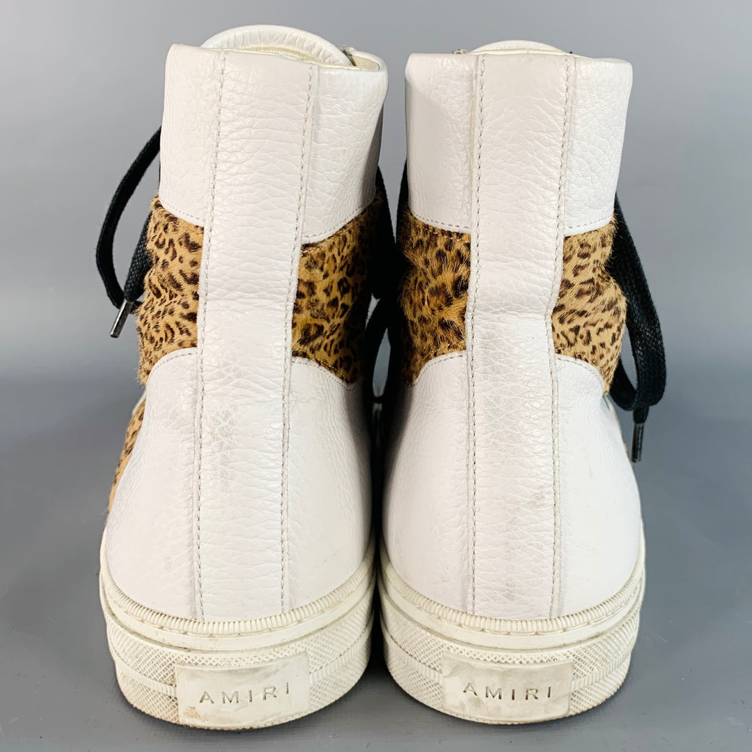AMIRI Size 11 White Brown Animal Print Faux Fur Leather High Top Sneakers