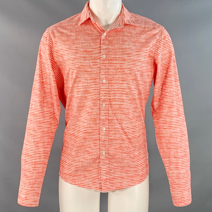 MICHAEL KORS Size M Red White Stripe Cotton Slim Fit Long Sleeve Shirt