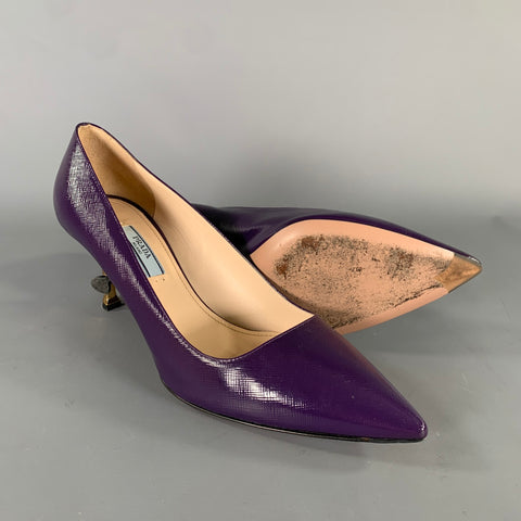 PRADA size 8.5 purple brushed leather kitten heel
