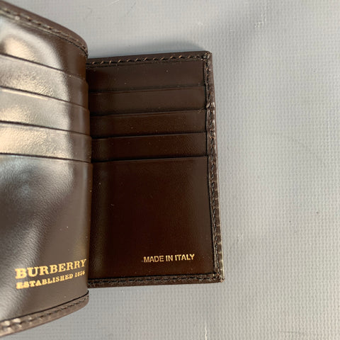 BURBERRY PRORSUM Beige Brown Plaid Pebble Grain Leather Wallet