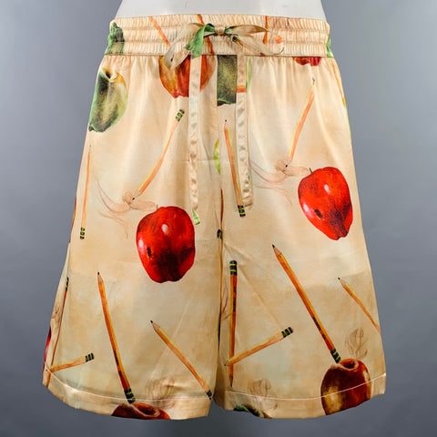 Short en soie mélangée à cordon de serrage imprimé NAHMIAS SS23 Taille XXXL Apple Beige Rouge