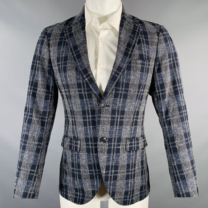 TIGER of SWEDEN Size 36 Grey Navy Plaid Cotton Blend Sport Coat