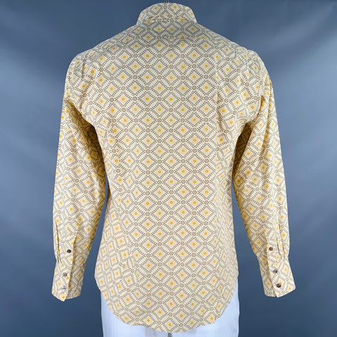 JOHN VARVATOS Size L Yellow Brown Abstract Dots Print Cotton Long Sleeve Shirt