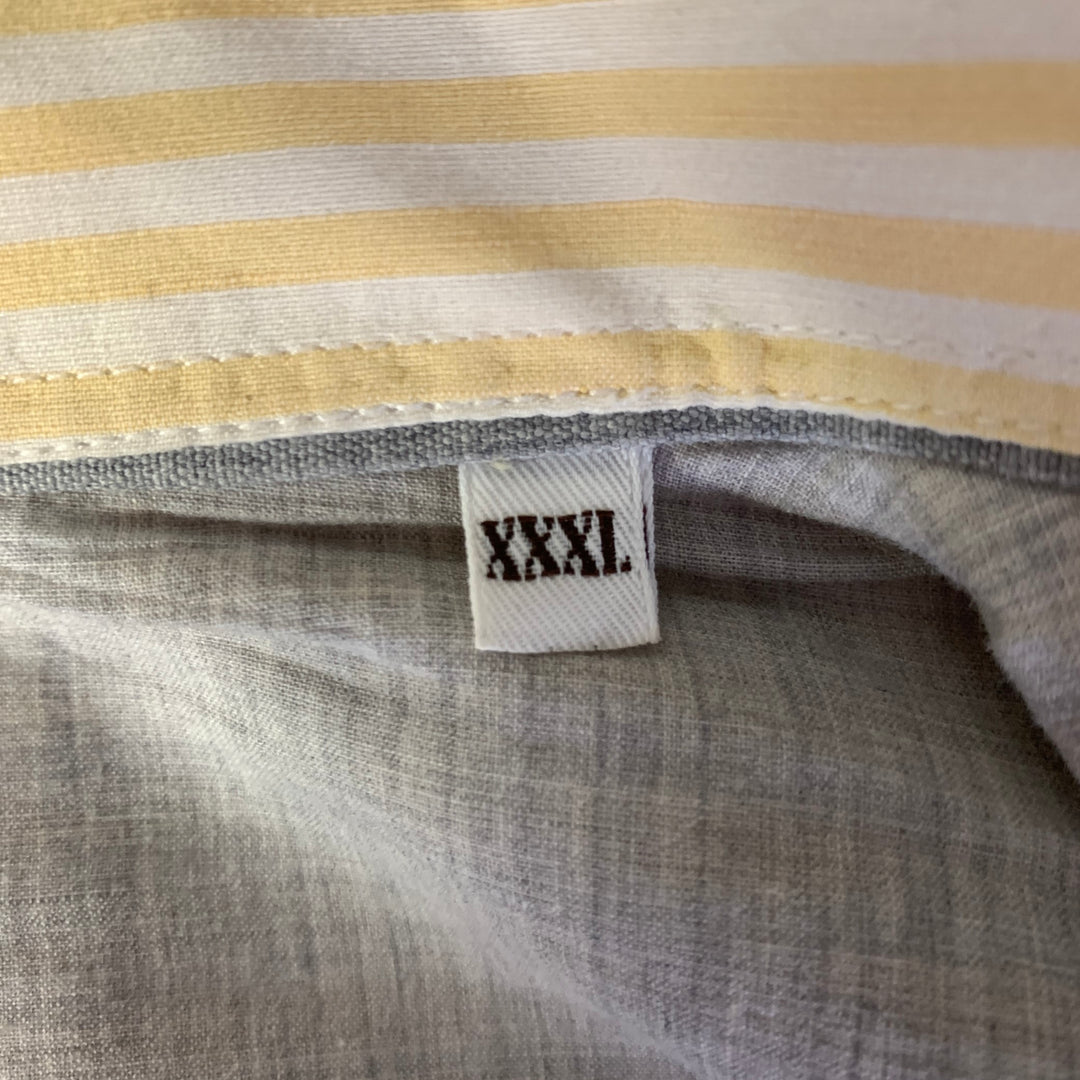 BRUNELLO CUCINELLI Size XXXL Yellow White Stripe Linen Cotton Long Sleeve Shirt