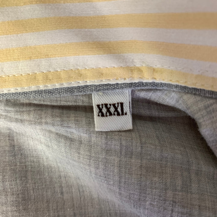 BRUNELLO CUCINELLI Size XXXL Yellow White Stripe Linen Cotton Long Sleeve Shirt