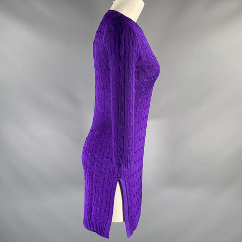 RALPH LAUREN Size S Purple Silk Cable Long Sleeve Dress