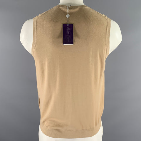 RALPH LAUREN Size XL Camel Knit Wool V-Neck Sweater Vest