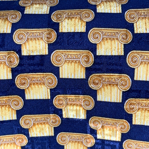GIVENCHY Navy Gold Greek Columns Architecture Silk Tie