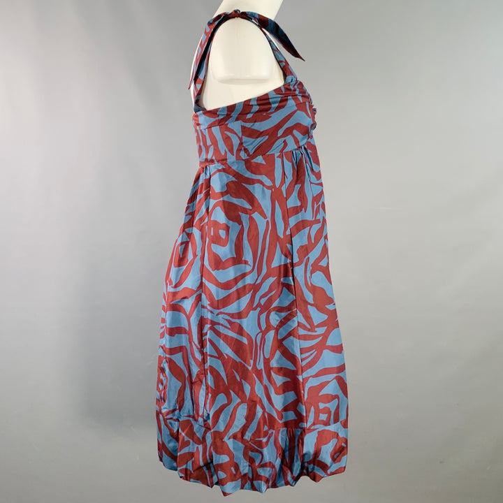 MARC JACOBS Size 4 Blue Burgundy Silk Abstract Floral Bubble Hem Dress