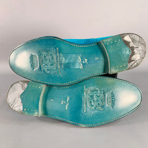 PAUL SMITH Size 9 Aqua Perforated Suede Leather Cap Toe Lace-Up Shoes