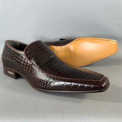 DSQUARED2 Size 10 Brown Embossed Leather Slip On Loafers