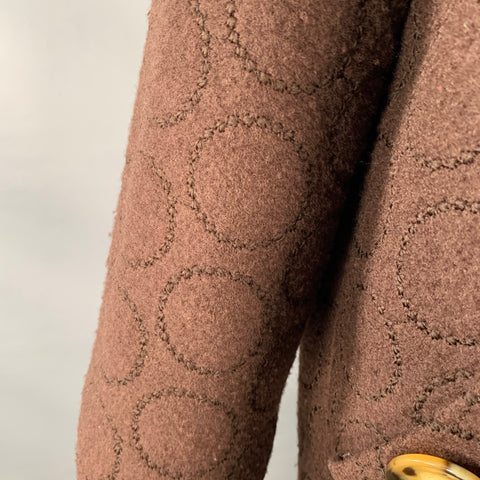 LIZ LOGIE Size 6 Brown Wool Blend Embroidered Circles Raglan Jacket