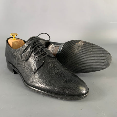 GIORGIO ARMANI Size 9.5 Black Textured Leather Round Toe Lace Up Shoes
