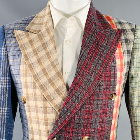 KIDSUPER Size M Multi Color Mixed Plaid Wool Blend Double Breasted Sport Coat