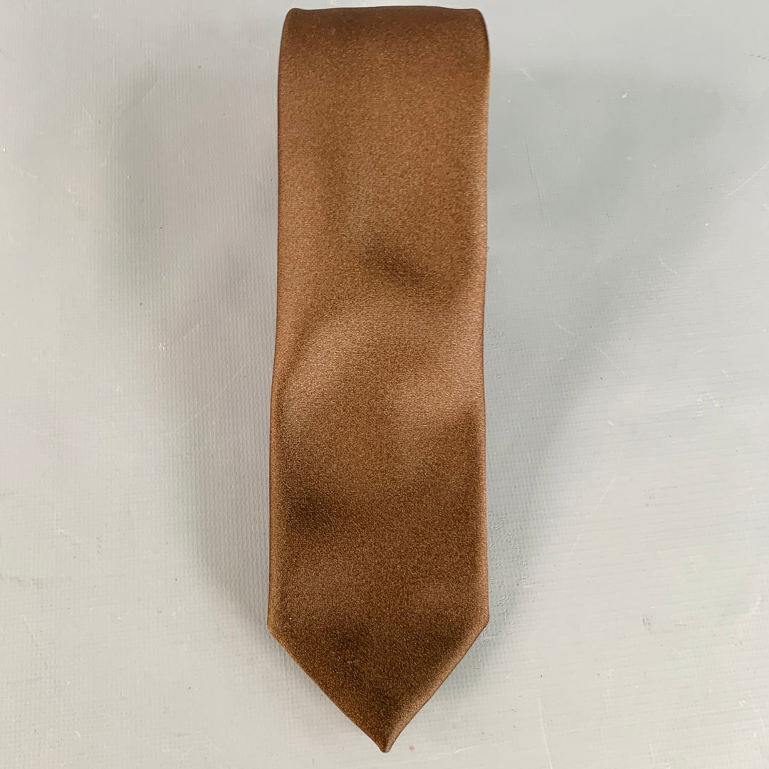 GUCCI Vintage Brown Satin Silk Skinny Tie