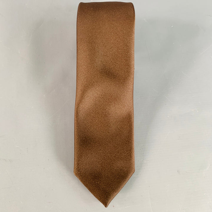 GUCCI Vintage Brown Satin Silk Skinny Tie