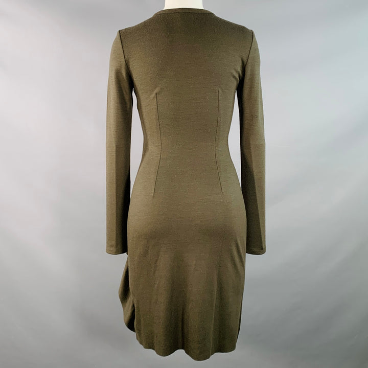 JOSEPH Size S Olive Green Wool Gathered Side Zipper Midi Dress