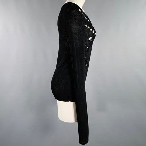 SANDRO Size S Black Viscose Nylon See Through Long Sleeve Pullover