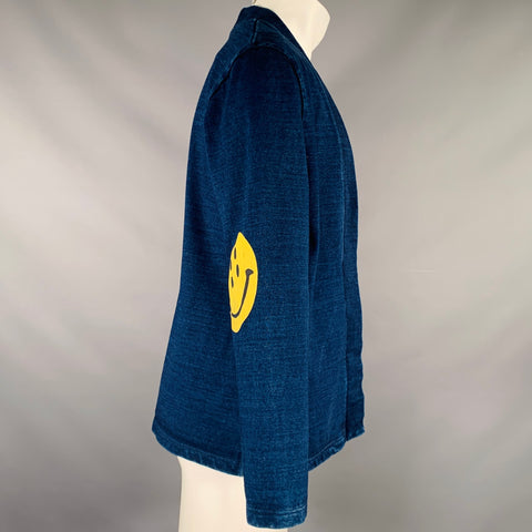 KAPITAL Size M Indigo Yellow Happy Face Cotton Open Front Jacket