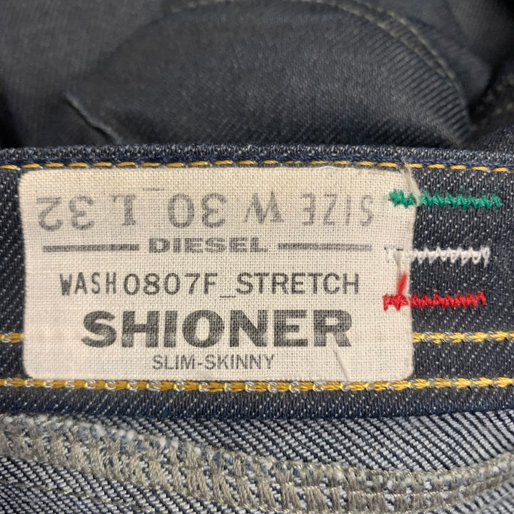 DIESEL Limited Edition Size 30 Shioner Indigo Cotton Blend Twill Sequined Distressed Skinny Jeans