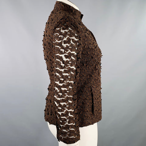 AKRIS Size 10 Brown Viscose Blend Embroidered Jacket Blazer