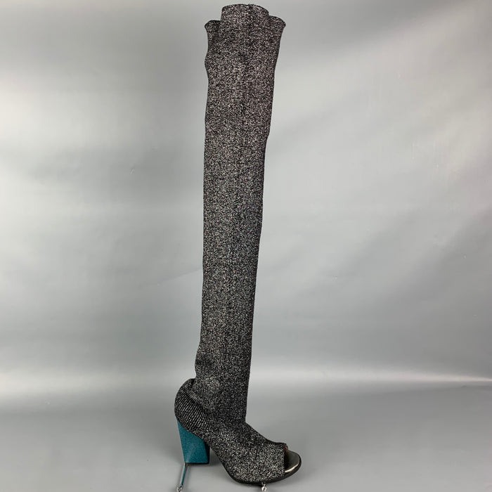MISSONI Size 7 Black Silver Lurex Knit Contrast Heel Boots