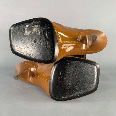 PHOEBE PHILO Size 7.5 Camel Patent Leather Square Toe Boots