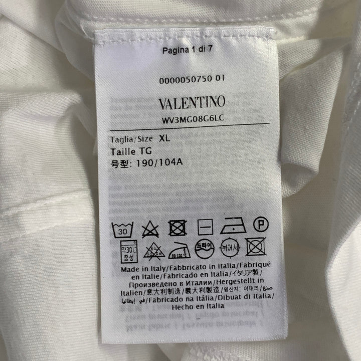VALENTINO Size XL White Logo Cotton Short Sleeve Crew Neck T-shirt