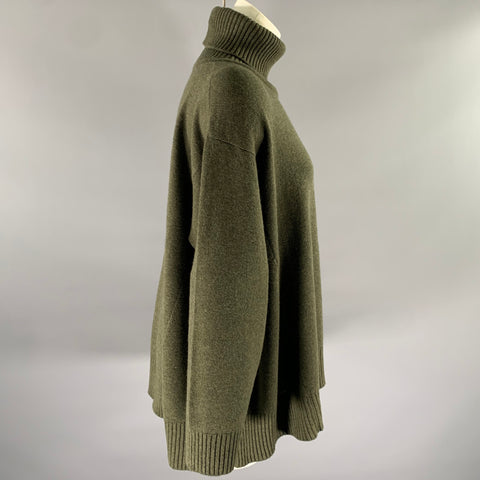 ESKANDAR Size M Green Olive Cashmere Oversized Turtleneck Sweater