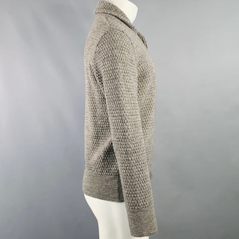 Pull col châle en laine mérinos et alpaga tricoté bulles, taille M, gris, GRP