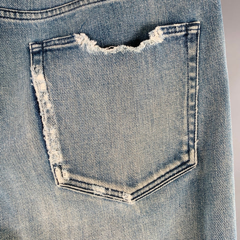 JOHN ELLIOTT Size 34 Blue Distressed Cotton Blend Button Fly Jeans