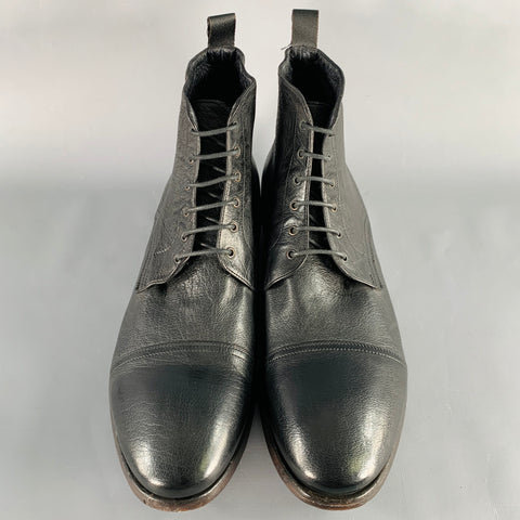 PAUL SMITH Size 12 Black Leather Lace-Up Ankle Boots