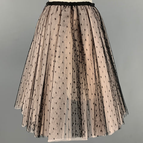 RED VALENTINO Size 4 Black Nude Mesh Polka Dot Pleated Skirt