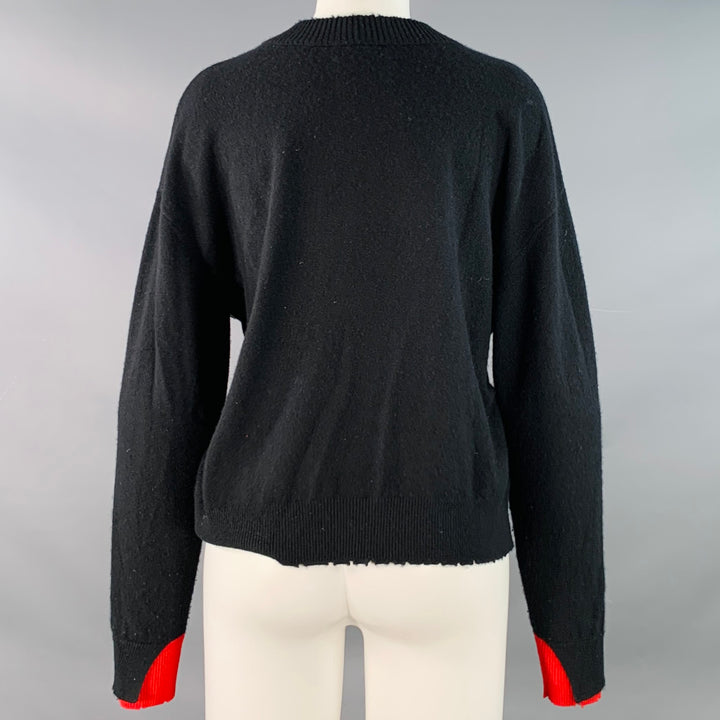 ZADIG & VOLTAIRE Size S Black Silver Red Cashmere Rhinestone Stars Raw Edge Pullover