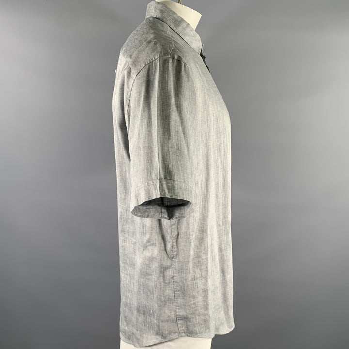 ARMANI COLLEZIONI Size XXL Grey Chambray Short Sleeve Shirt