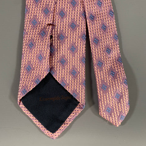 ERMENEGILDO ZEGNA Purple Blue Geometric Silk cotton Tie