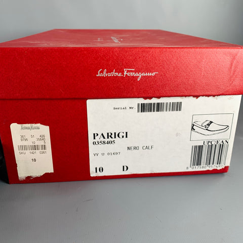 SALVATORE FERRAGAMO Size 10 -Parigi- Black Contrast Stitch Leather Drivers Loafers