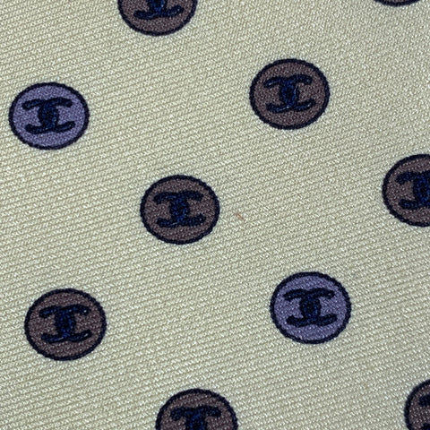 CHANEL Yellow Brown CC Monogram Logo Silk Tie